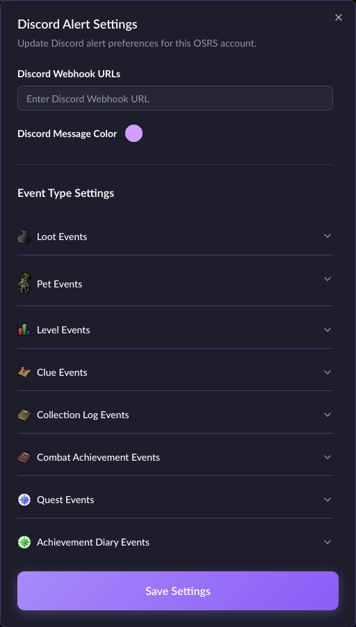 Discord Alert Settings Dialog